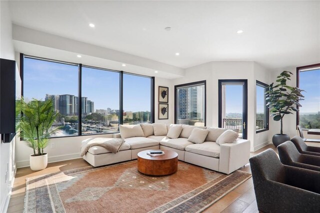 living room with hardwood / wood-style flooring and plenty of natural light