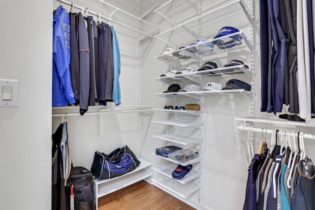 walk in closet featuring wood finished floors