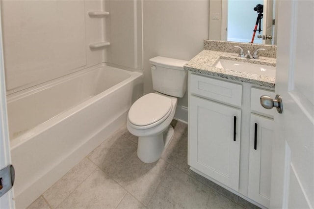 full bathroom featuring shower / bath combination, vanity, toilet, and tile patterned floors