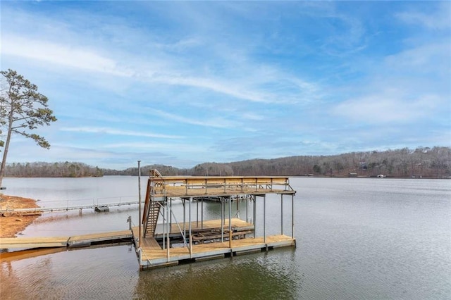 view of dock with a water view