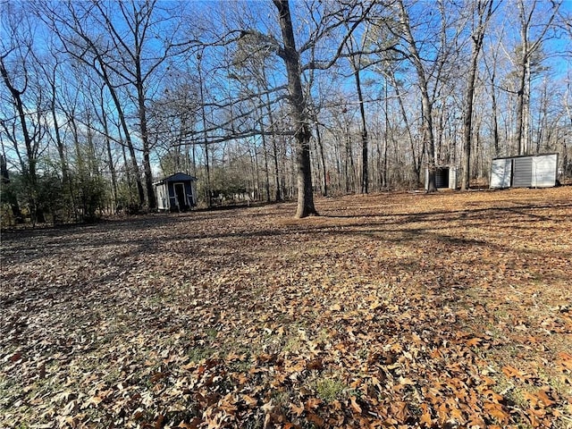 view of yard featuring a shed