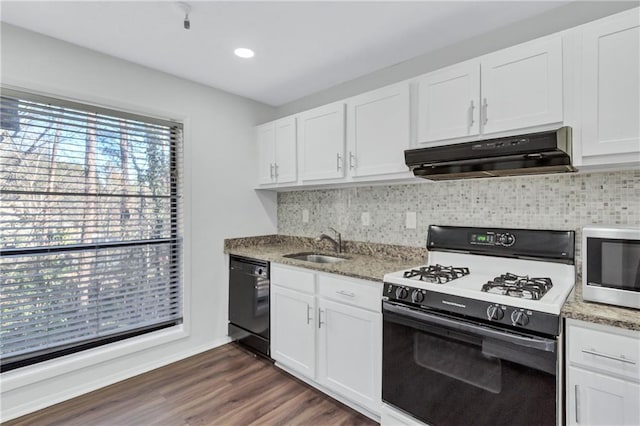 kitchen with white cabinets, dishwasher, range with gas stovetop, and sink