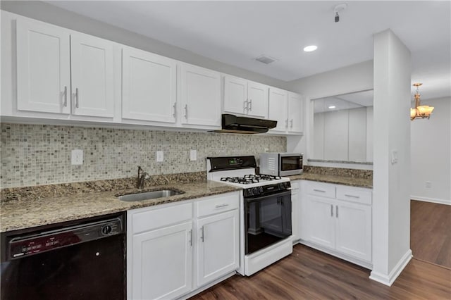 kitchen featuring black dishwasher, white cabinetry, sink, range with gas cooktop, and dark hardwood / wood-style flooring