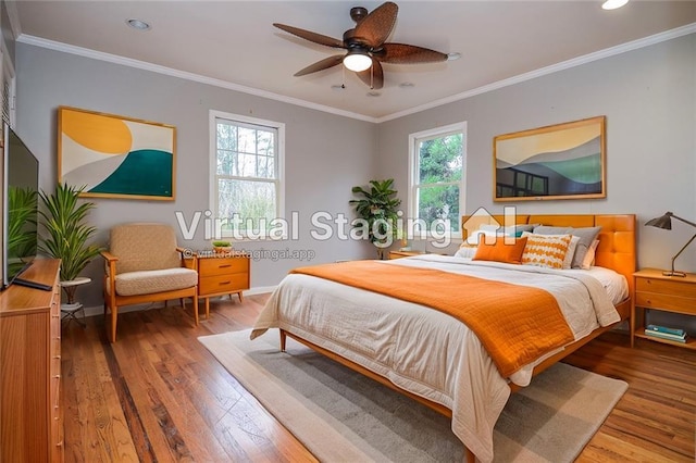 970 Winding Creek Trl, Sandy Springs, GA 30328 - bedroom featuring wood finished floors, recessed lighting, ornamental molding, and ceiling fan