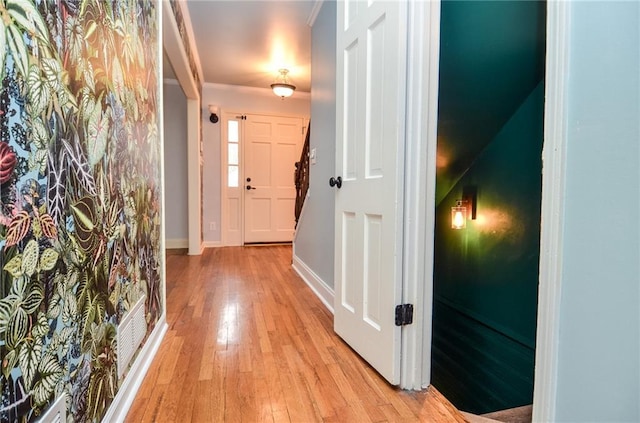 970 Winding Creek Trl, Sandy Springs, GA 30328 - corridor with light wood-style floors and ornamental molding