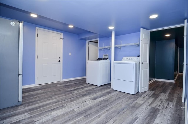 970 Winding Creek Trl, Sandy Springs, GA 30328 - laundry room with washer and clothes dryer, wood finished floors, and recessed lighting
