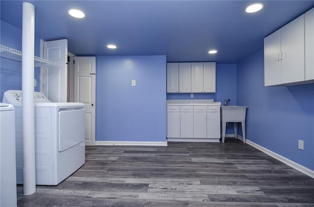 970 Winding Creek Trl, Sandy Springs, GA 30328 - washroom with separate washer and dryer, cabinet space, recessed lighting, and dark wood finished floors