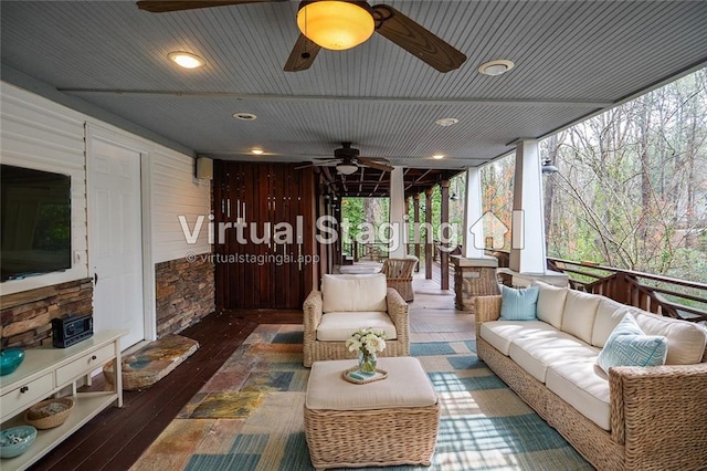 970 Winding Creek Trl, Sandy Springs, GA 30328 - wooden terrace with ceiling fan and an outdoor living space