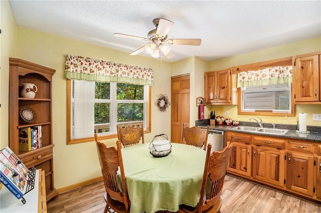 1700 Greenfield Rd, Ellijay, GA 30536 - dining space with light wood finished floors, a ceiling fan, and baseboards