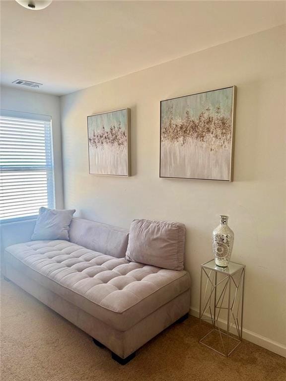 sitting room with carpet floors