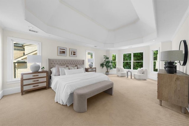 745 Glengate Pl, Atlanta, GA 30328 - bedroom featuring light carpet, a raised ceiling, multiple windows, and recessed lighting