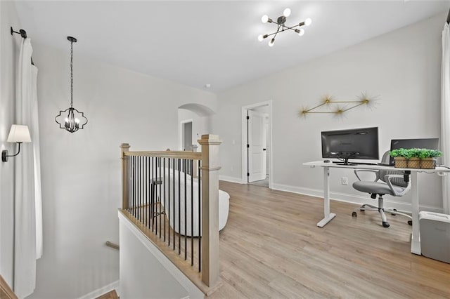 940 Emmett Walk, Alpharetta, GA 30004 - office area with a chandelier, light wood-type flooring, and arched walkways