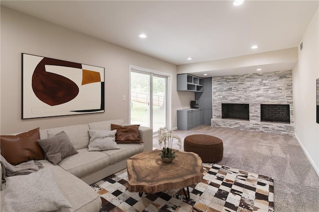 2146 Chevy Chase Ln, Decatur, GA 30032 - living area featuring carpet, recessed lighting, a tile fireplace, and baseboards