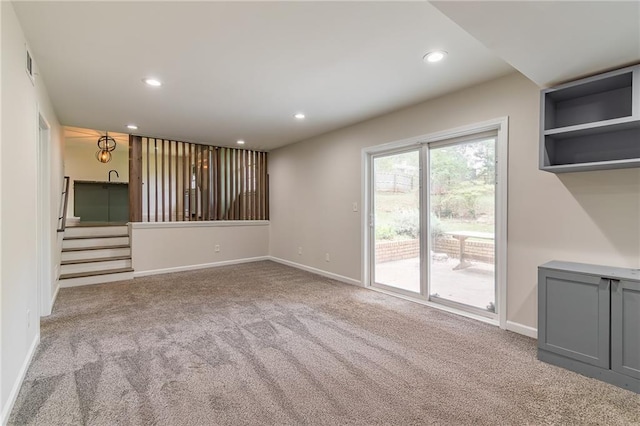 2146 Chevy Chase Ln, Decatur, GA 30032 - unfurnished living room featuring carpet flooring, recessed lighting, and baseboards