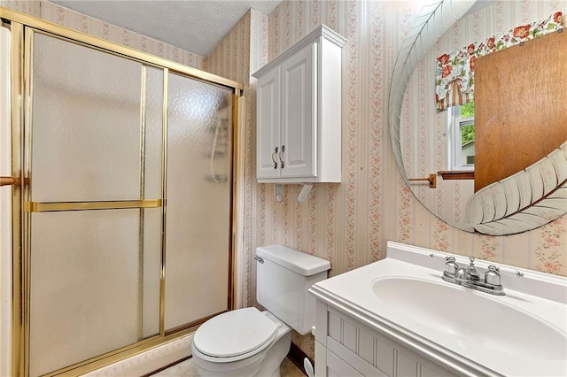 57 Fair Oaks Dr SE, Conyers, GA 30094 - bathroom featuring wallpapered walls, toilet, a stall shower, and vanity