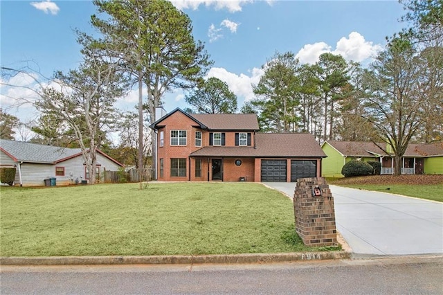 8914 Gardener Dr, Jonesboro, GA 30238 - view of front of property with driveway, a garage, a front lawn, and brick siding