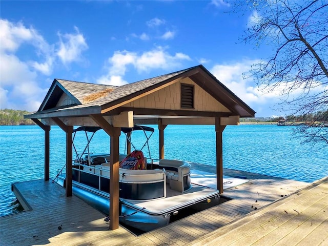 view of dock with a water view