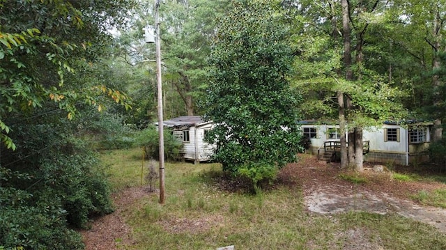 view of yard with a storage shed