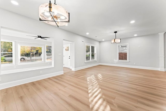 2128 Hosea L Williams Dr NE, Atlanta, GA 30317 - unfurnished living room with healthy amount of natural light, light wood-style flooring, recessed lighting, and a ceiling fan