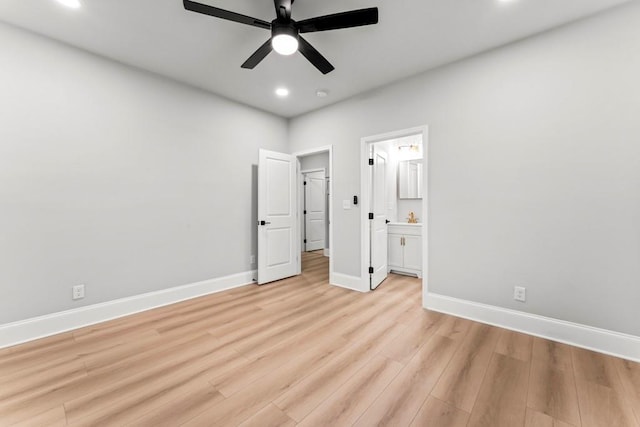 2128 Hosea L Williams Dr NE, Atlanta, GA 30317 - unfurnished bedroom featuring light wood-type flooring, recessed lighting, connected bathroom, and a ceiling fan