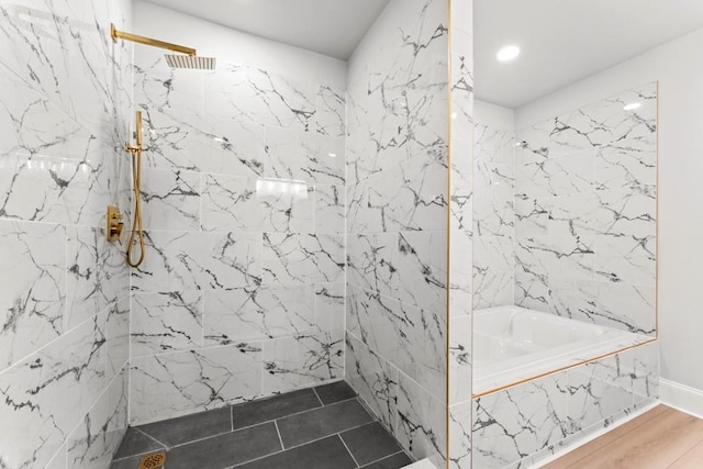 2128 Hosea L Williams Dr NE, Atlanta, GA 30317 - full bathroom with a garden tub, a marble finish shower, and recessed lighting