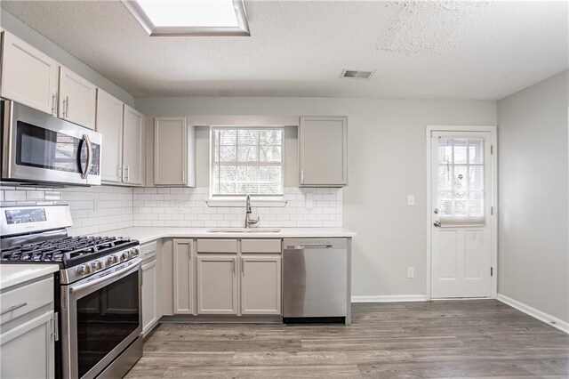 kitchen featuring a sink, stainless steel appliances, a healthy amount of sunlight, and visible vents