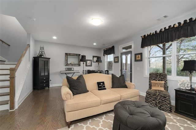 living room with hardwood / wood-style floors