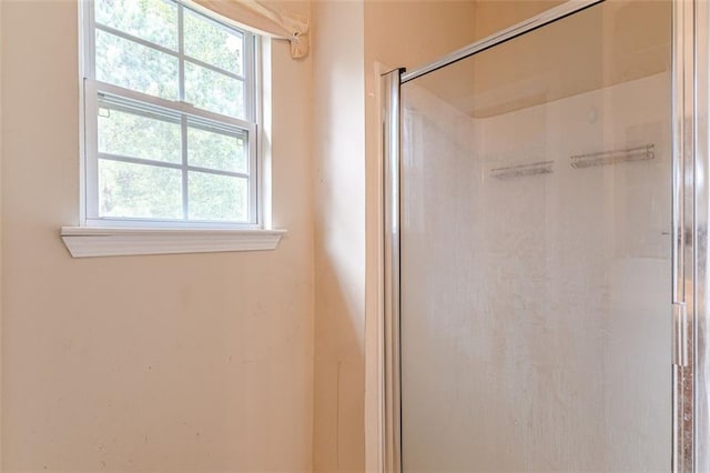 bathroom featuring walk in shower and plenty of natural light