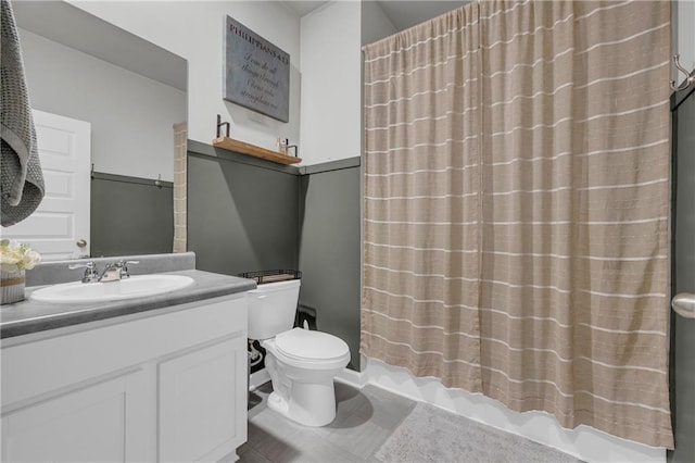 509 Azalea Bloom Dr, Loganville, GA 30052 - full bathroom with vanity, tile patterned flooring, curtained shower, and toilet