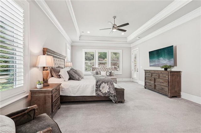 4025 Connolly Ct, Roswell, GA 30075 - bedroom with multiple windows, light carpet, baseboards, ornamental molding, and a raised ceiling