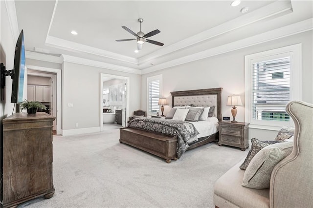 4025 Connolly Ct, Roswell, GA 30075 - bedroom with a raised ceiling, light colored carpet, multiple windows, recessed lighting, and ornamental molding