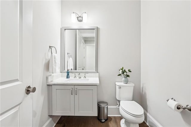 4025 Connolly Ct, Roswell, GA 30075 - half bath with toilet, vanity, wood finished floors, and baseboards