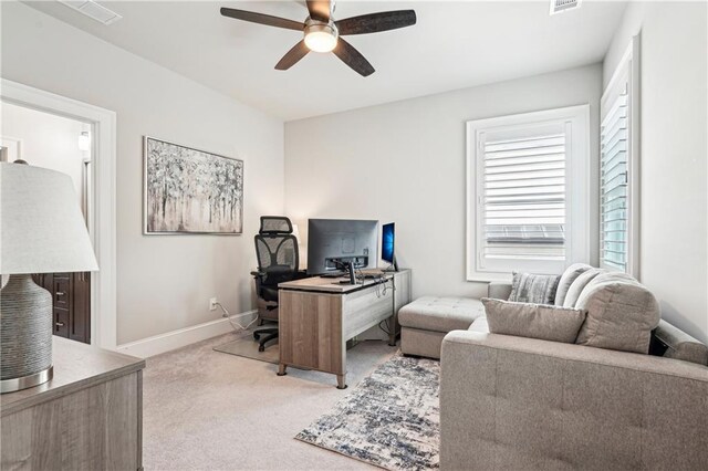 4025 Connolly Ct, Roswell, GA 30075 - home office featuring a ceiling fan, light colored carpet, and baseboards