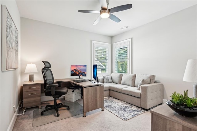 4025 Connolly Ct, Roswell, GA 30075 - home office with carpet floors, baseboards, and a ceiling fan