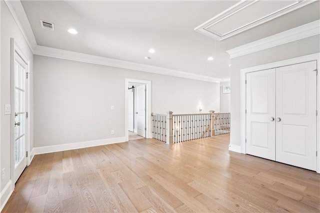 4025 Connolly Ct, Roswell, GA 30075 - unfurnished room featuring attic access, ornamental molding, light wood-type flooring, baseboards, and recessed lighting