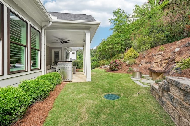 4025 Connolly Ct, Roswell, GA 30075 - view of grassy yard with ceiling fan and a patio