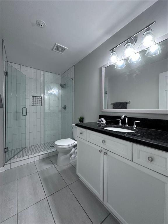 4244 River Green Dr NW Unit 111, Atlanta, GA 30327 - bathroom featuring visible vents, vanity, tile patterned flooring, toilet, and a shower stall