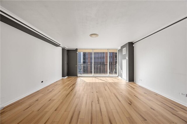 unfurnished living room with light hardwood / wood-style floors and expansive windows