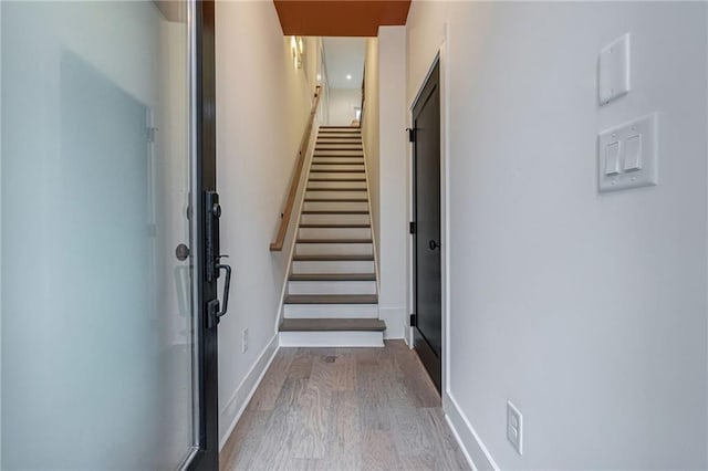 stairway with wood-type flooring