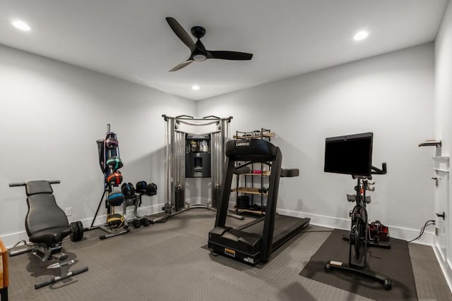 exercise area with ceiling fan