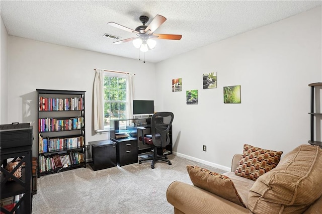 285 Aspen Way, Fayetteville, GA 30214 - office with a ceiling fan, carpet, baseboards, and a textured ceiling