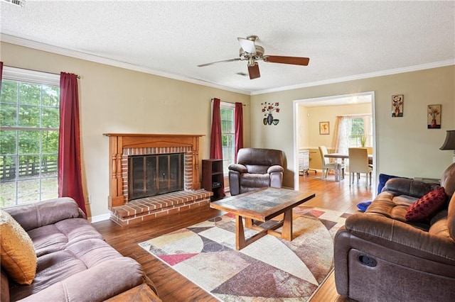 285 Aspen Way, Fayetteville, GA 30214 - living area featuring wood finished floors, healthy amount of natural light, ceiling fan, ornamental molding, and a textured ceiling