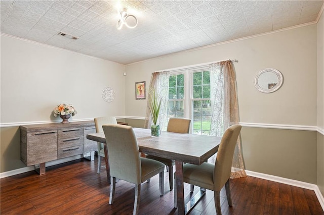 285 Aspen Way, Fayetteville, GA 30214 - dining space featuring crown molding, dark wood-type flooring, baseboards, and an ornate ceiling