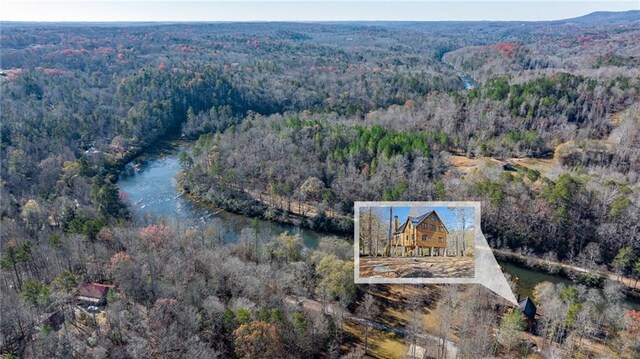 275 River Cliff Dr, Cornelia, GA 30531 - birds eye view of property featuring a wooded view and a water view