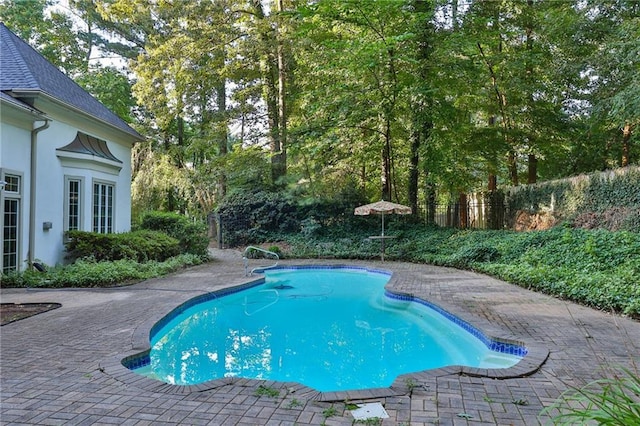 view of swimming pool featuring a patio