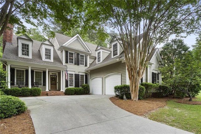 4404 Old Georgetown Trl, Atlanta, GA 30338 - cape cod home with covered porch, roof with shingles, concrete driveway, and a garage