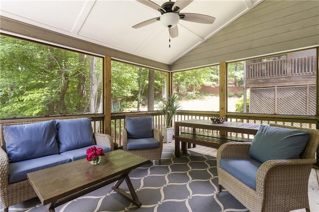 4404 Old Georgetown Trl, Atlanta, GA 30338 - sunroom featuring an outdoor living space, ceiling fan, and vaulted ceiling