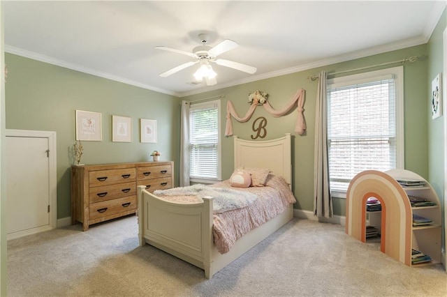 4404 Old Georgetown Trl, Atlanta, GA 30338 - bedroom featuring ornamental molding, light carpet, ceiling fan, and baseboards