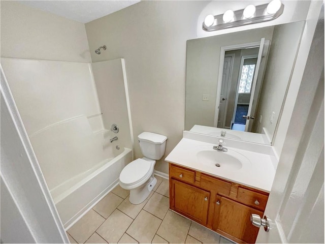 full bathroom featuring vanity, toilet, tile patterned flooring, and shower / bathing tub combination