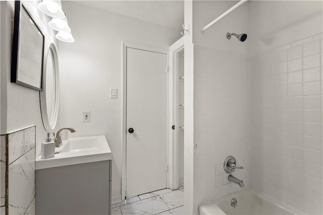 4781 Brownsville Rd, Powder Springs, GA 30127 - full bath featuring marble finish flooring, shower / bathtub combination, and vanity